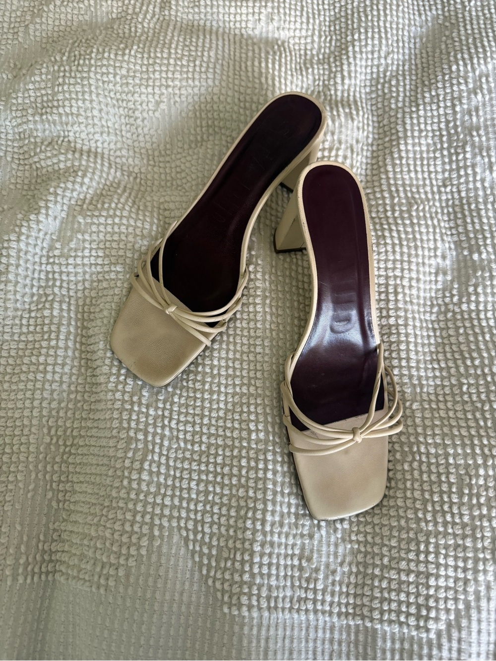 Staud Pippa Cream Strappy Square-Toe Mule Heels